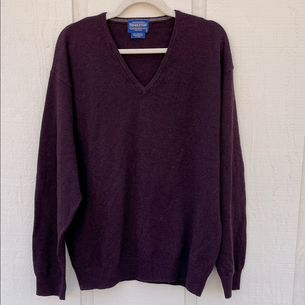 Pendleton Men’s V Neck Wool Sweater Size Large Purple Pullover Long Sleeve